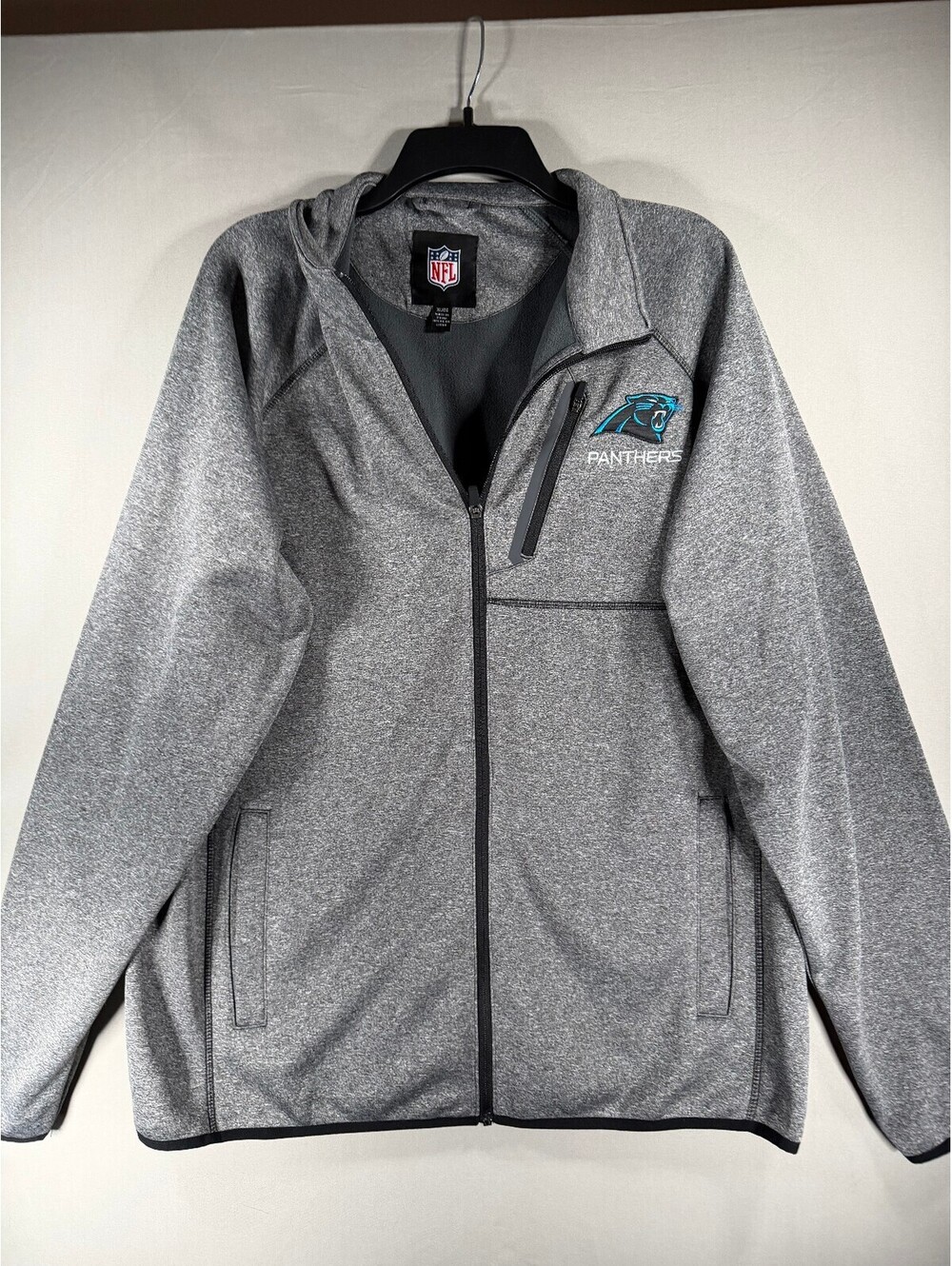 NFL Carolina Panthers Gray Softshell Jacket with Hood Men's Size XL